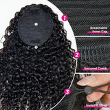 Deep wave drawstring ponytail made with 100% Remy human hair for Black women, showing defined curly texture