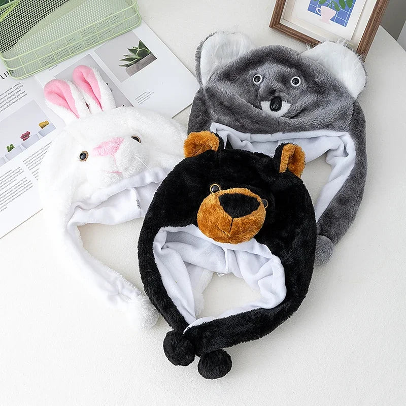 Women's plush 3D animal style winter hat, funny unisex couple cap with a cute decorative design