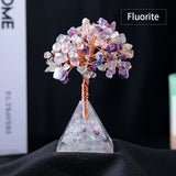 1pc Natural Crystal Tree Ornament Resin Pyramid Base Crystal Crushed Stone Fortune Tree Home Office Decoration Holiday Gift