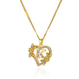 Gold heart initial letter necklace for women with stainless steel chain featuring A-Z alphabet pendant, birthday jewelry gift.