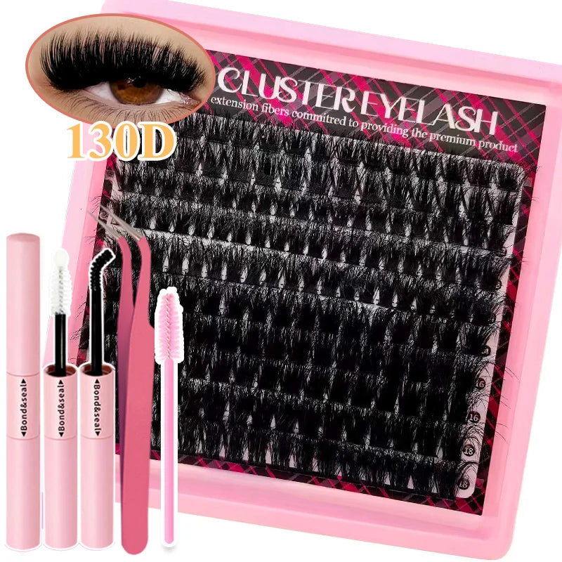 DIY Lash Extension Kit 8-16mm Mixed Lengths Fluffy Cluster Lashes Set Reusable Soft Lashes Natural Volume for Daily for Beginner