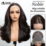 NOBLE 13x4 Synthetic Lace Front Wig 30 Inch Dark Brown Layered Fluffy Wavy Wig Pre Plucked Hairline Heat Resistant Wig For Wome