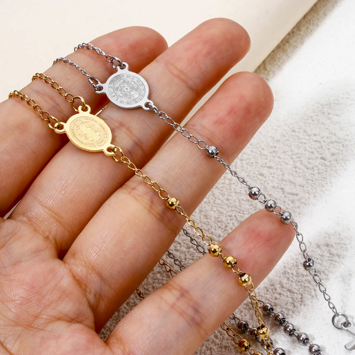 Stainless steel prayer beads rosary necklace for women by HSF Marketplace