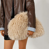 Women’s faux fur clutch bag with frame clasp, large capacity fuzzy purse for winter parties, by HSF Marketplace