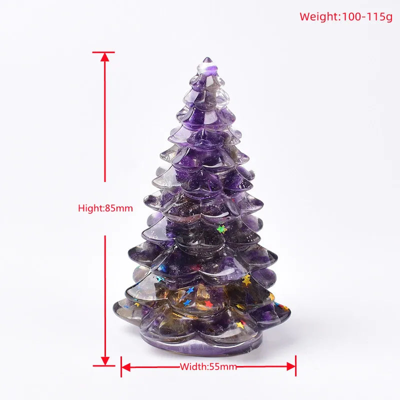 Christmas Trees Resin Natural Stone Amethyst Rose Quartz Luck Tree Handmade Ornaments Silicone Home Decoration Holiday Gift