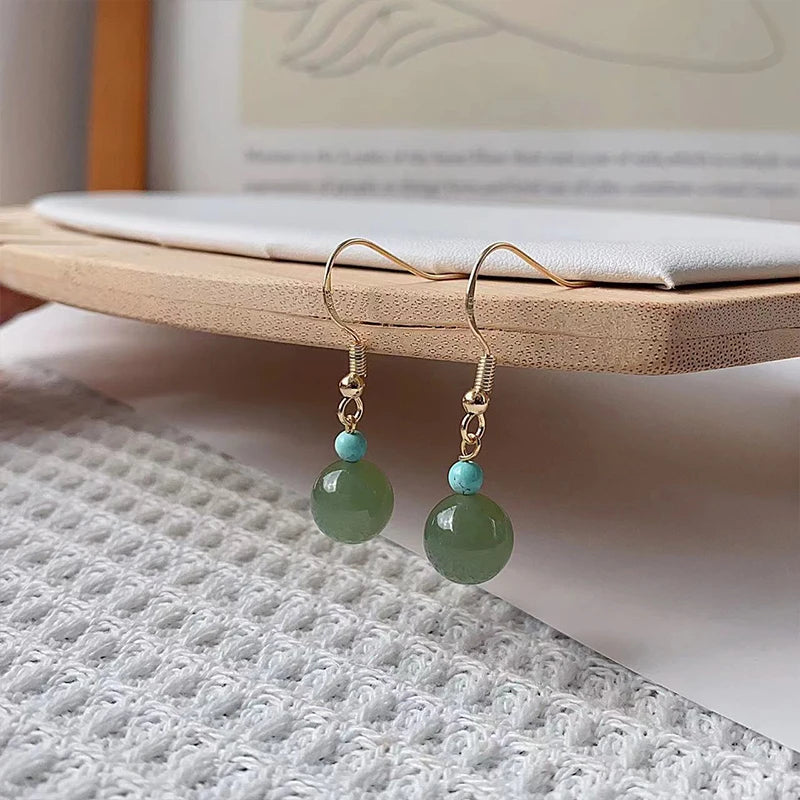 Elegant ancient-style jade earrings for girls, versatile jewelry gift by HSF Marketplace