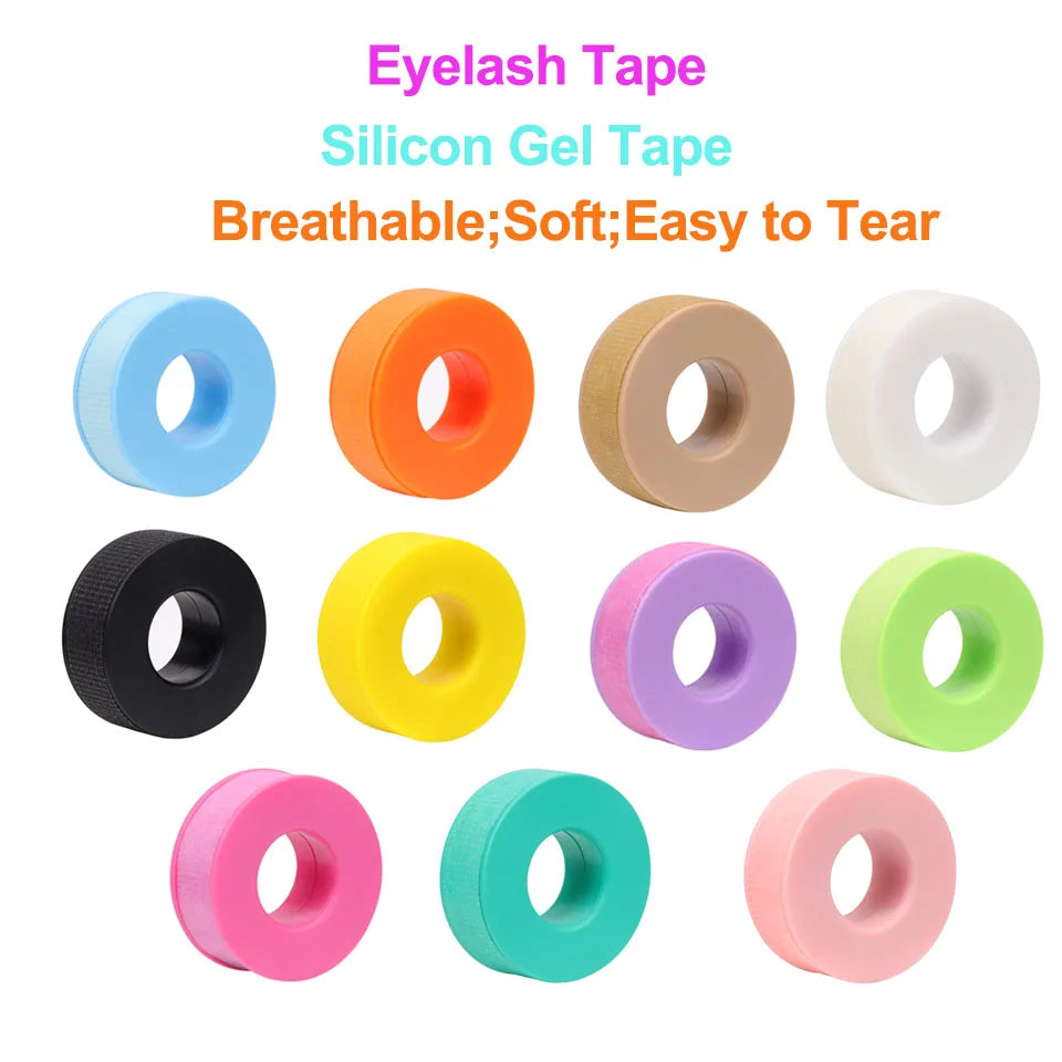 Close-up of breathable HSF Marketplace silicone gel eyelash tape sticker used for eyelash extension application.
