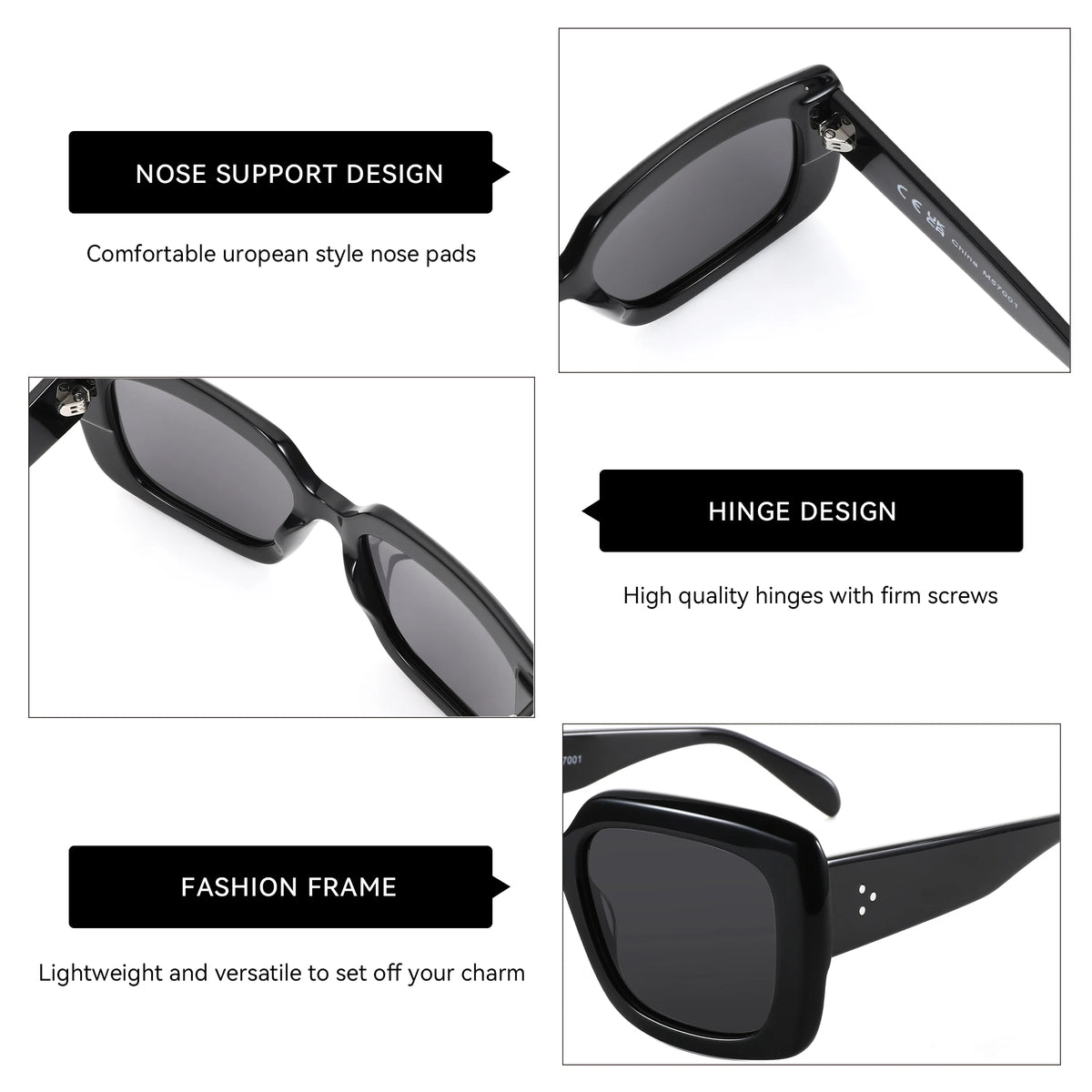 Large rectangular polarized sunglasses for women with thick acetate frames, UV400 protection, stylish square sun glasses.