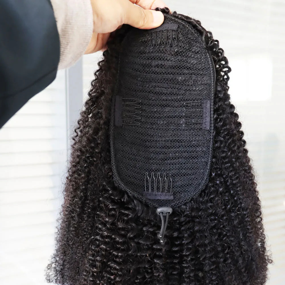 HSF Marketplace virgin human hair drawstring ponytail with afro kinky curly texture for Black women
