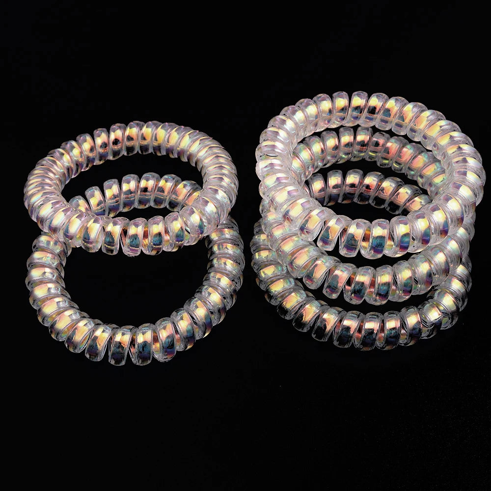 5pcs/lot Mermaid Gold Laser Telephone Line Hair Ropes For Girls High Elasticity Headband Tied Bun Hair Loop Rubber Band Headband