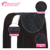 Straight Brazilian Remy human hair wrap-around ponytail extension with clip-in attachment, 12–28 inches