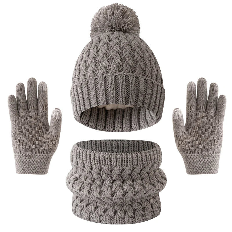 Kids' solid color fleece hat, scarf and gloves winter set by HSF Marketplace