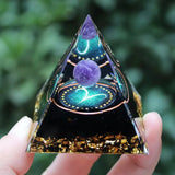 Twelve Zodiac Signs Orgone Pyramid with Amethyst for Home Decoration Unique Gift Idea for Family And Friends