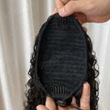Burmese curly drawstring ponytail human hair extension, 14-inch natural black virgin hair piece