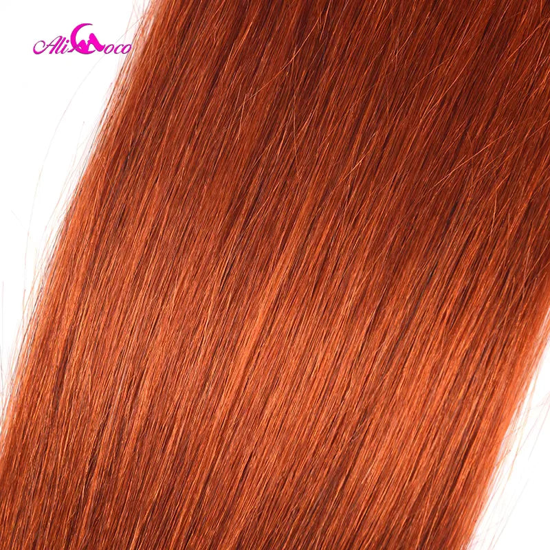 5x5 Closure With Human Hair Bundles Ali Coco Orange Ginger Bundles With Closure Brazilian Human Hair Bundles With Closure Remy