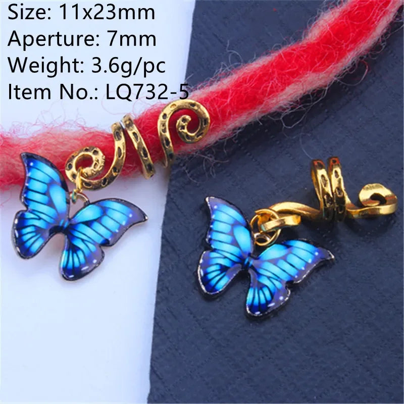 5pcs/bag Hair Braid Bead Butterfly Dreadlock Beads Ring Braiding Hair Sparkly Hair Styling Tool Bohemian Braid Hairs Accessories