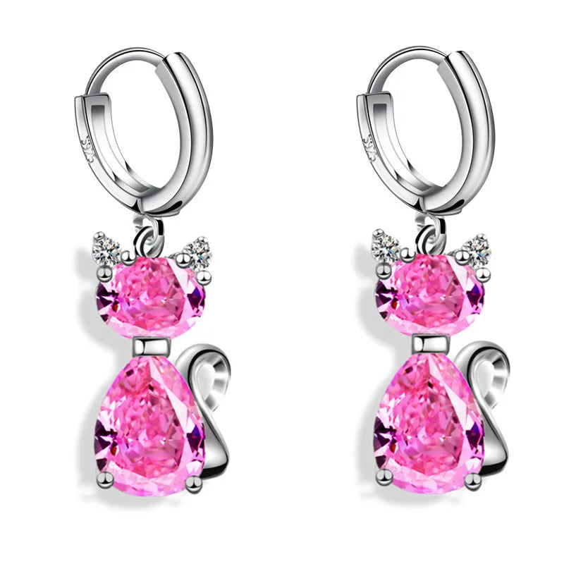 Cute cat hoop earrings with sparkling zircon detail for trendy women by HSF Marketplace