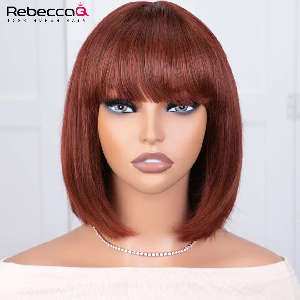 Highlighted short bob wig with bangs, straight Brazilian Remy human hair, lace front, glueless design, 8-14 inches, by HSF Marketplace
