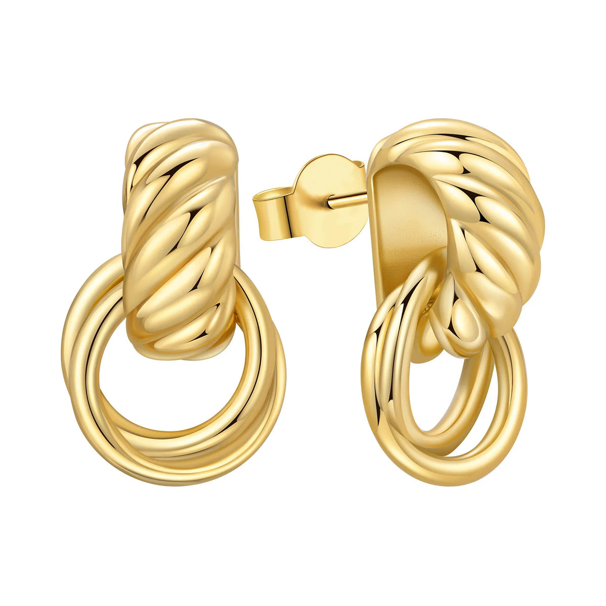 Orstarry S925 sterling silver 18k gold classic knot stud earrings for women, close-up jewelry view