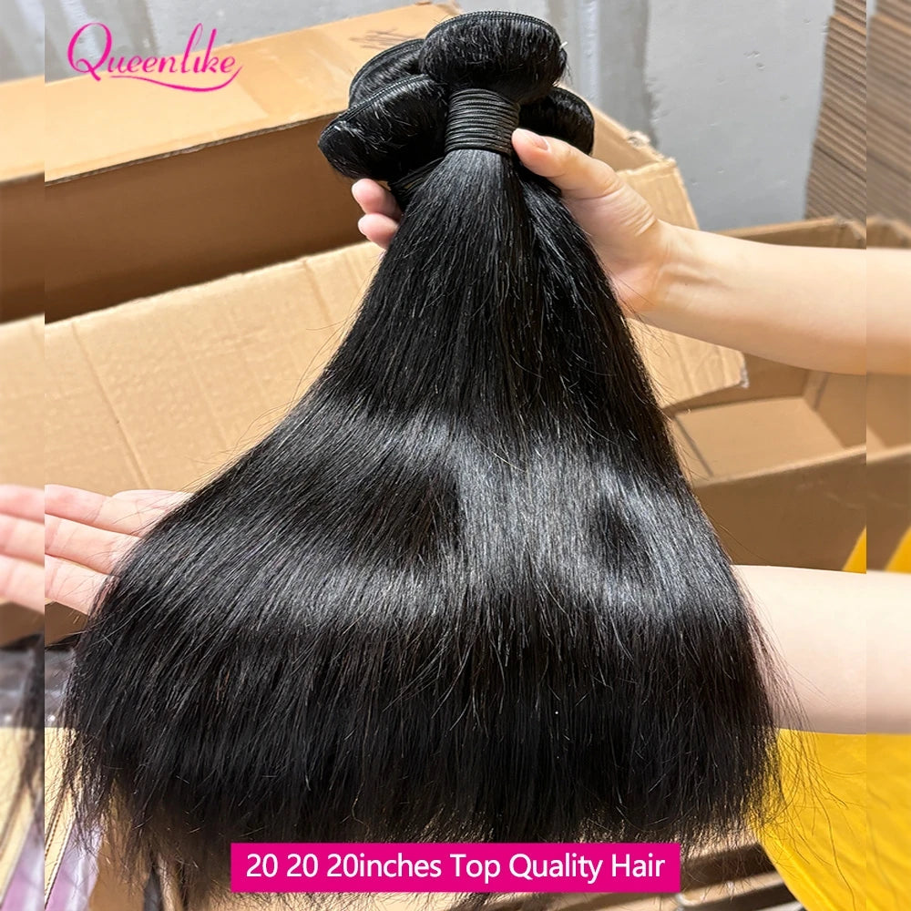 20 20 20 inch Straight Human Hair Bundles And Closure 100% Raw Hair Bundles With 2x6 HD Lace Closure 30inch Bundles Human Hair