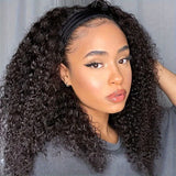 200% density deep curly human hair headband wig by HSF Marketplace, shown with voluminous curls and natural texture