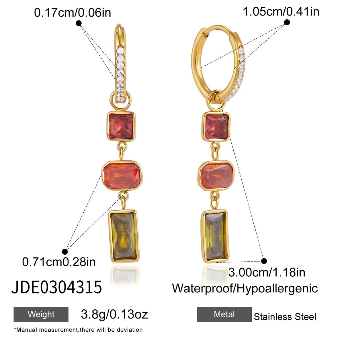 Multicolor geometric drop earrings with 18K gold plating by HSF Marketplace