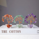 1pc Natural Crystal Lucky Tree Ornament Glass Treasure Pot Base Home Desktop Decoration Crafts Holiday Gift