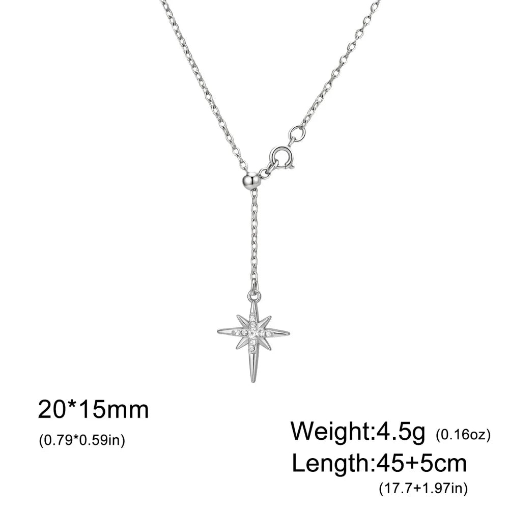 Gold stainless steel North Star pendant necklace for women with zircon accents, waterproof jewelry featuring an eight-pointed star design.