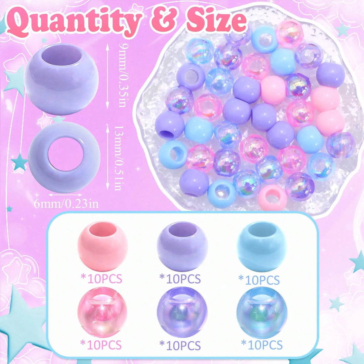 60pcs Colorful Versatile Hair Beads for Braids - Durable Accessory for Hair Styling