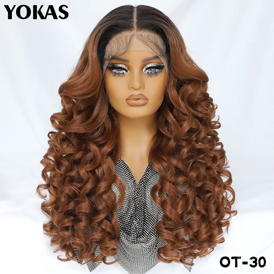 Latisha Lace Frontal Wigs 13x6 Synthetic High Temperature Fiber HD Lace Frontal Wigs 24 Inch Loose Curls Lace Wig For Afro Wome