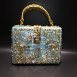 Acrylic dinner bag with engraved metal detailing and diamond accents by HSF Marketplace
