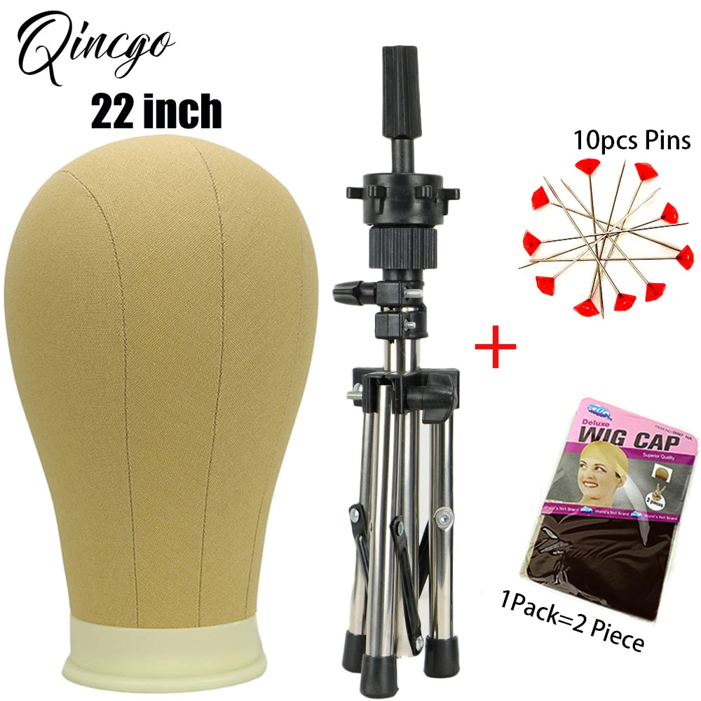 21/22/23/24'' Wig Mannequin Head Canvas Block Head Styling Training Manikin Head Adjustable Wig Stand Tripod With T Pin Needles