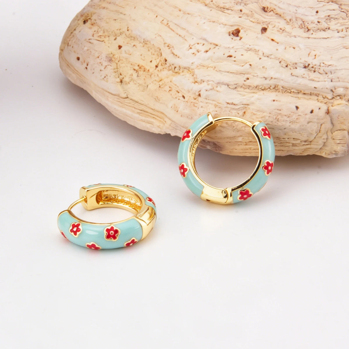 Bohemian flower cloisonné hoop earrings for women by HSF Marketplace