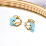 Natural stone turquoise round bead hoop earrings, 3mm thick stainless steel jewelry by HSF Marketplace