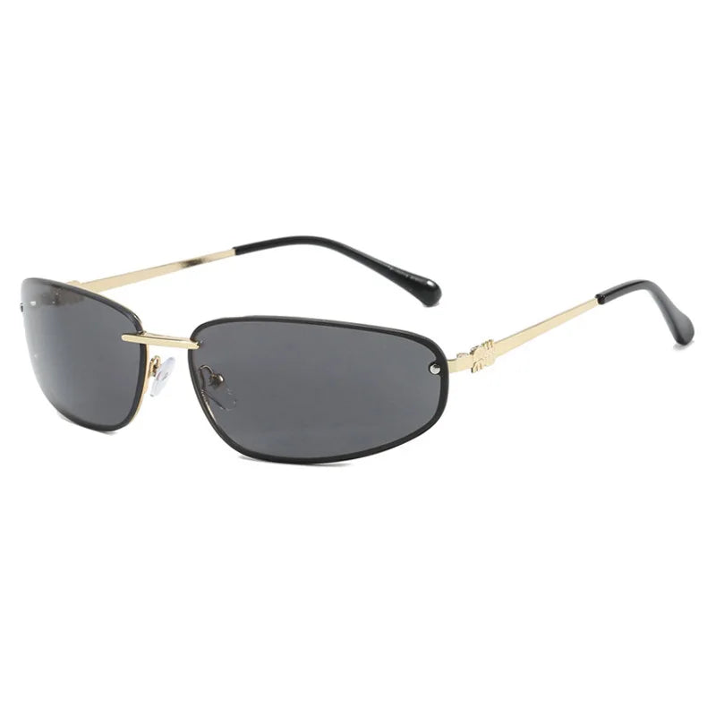 Oval frameless Y2K luxury sunglasses by HSF Marketplace with high-end punk style, outdoor retro design for women.