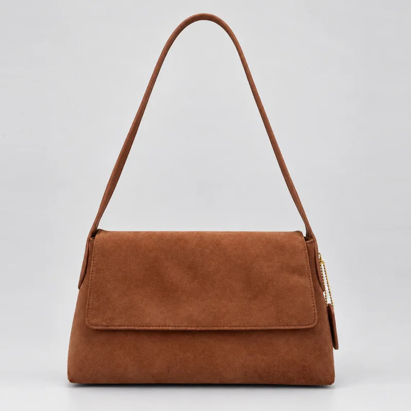 Vintage faux suede shoulder bag for women by HSF Marketplace, with a soft textured finish and classic design