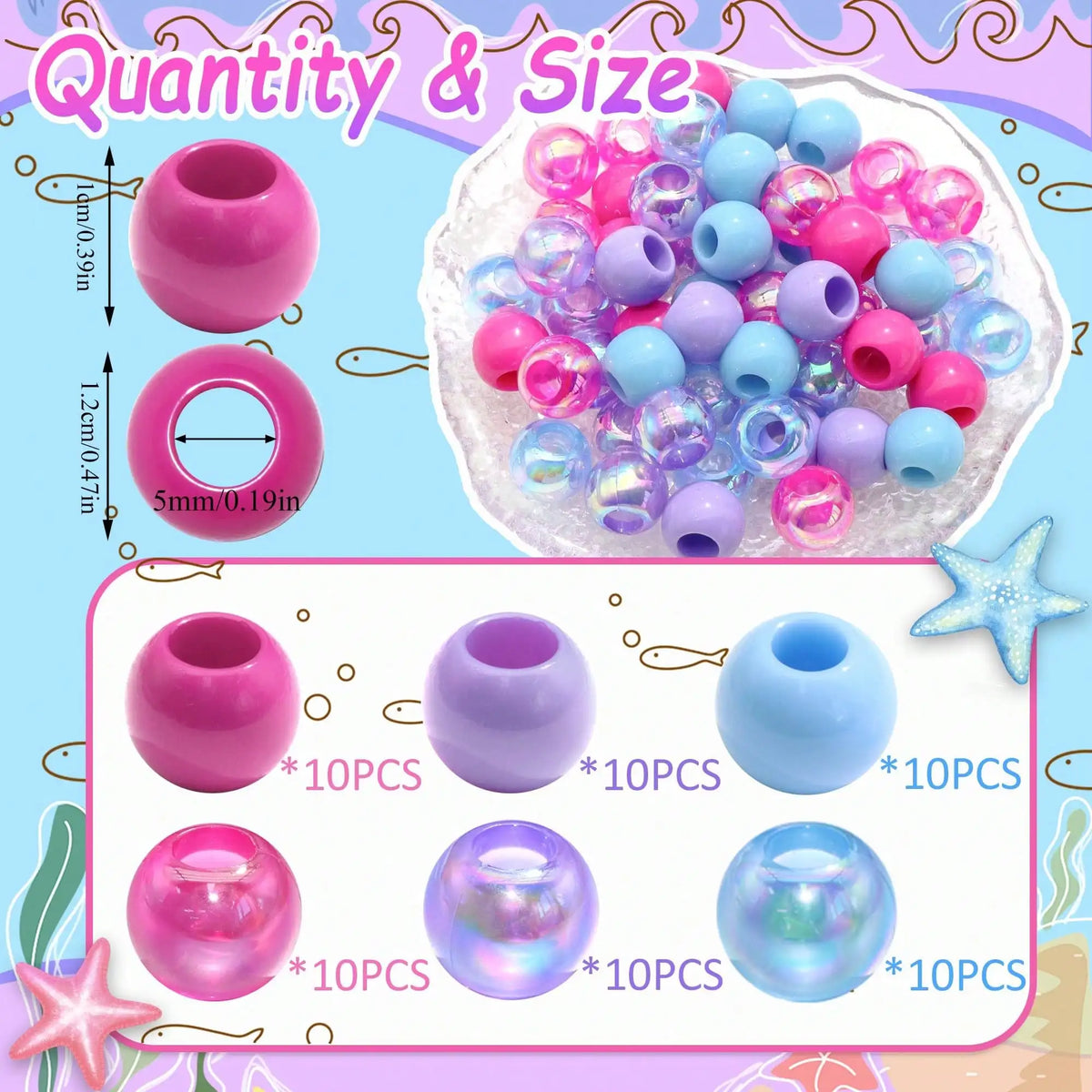 60pcs Colorful Versatile Hair Beads for Braids - Durable Accessory for Hair Styling