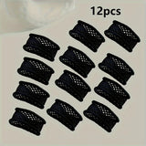 12pcs New Widened Hollow Out High Elasticity Headband Fashionable Mesh Seamless Rubber Band Ponytail Hair Rope