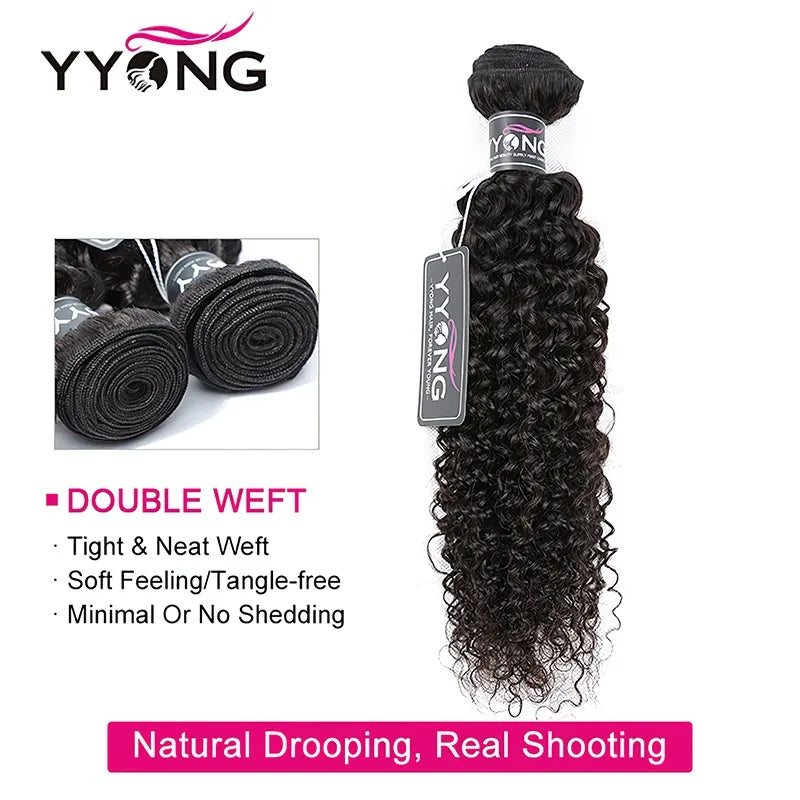 Yyong Brazilian Kinky Curly Bundles With Frontal 13x4 Lace Frontal With Bundles Remy Human Hair 3/4 Bundle With Closure