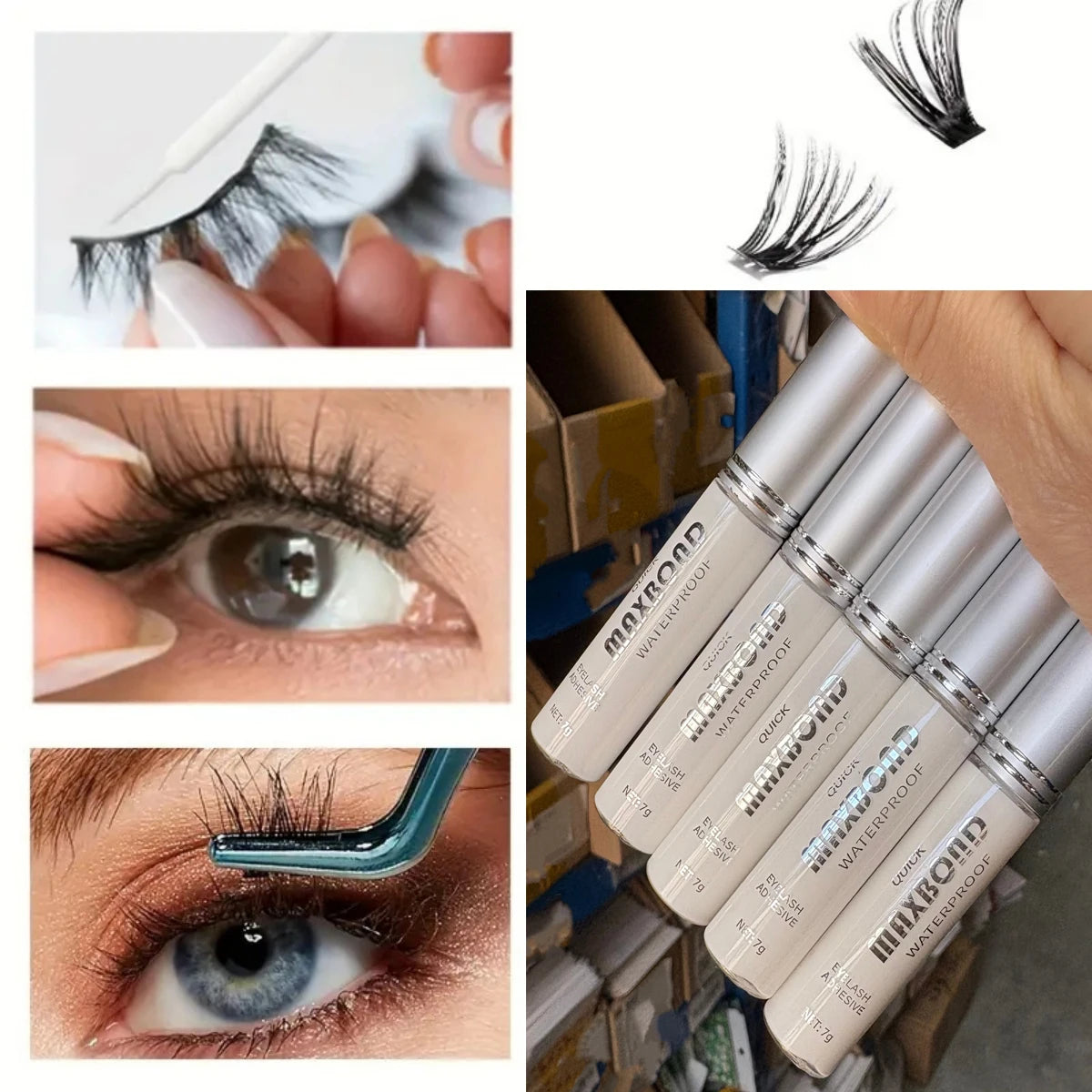 HSF Marketplace long-lasting waterproof eyelash glue for false eyelashes, quick-drying, natural look, non-irritating, applicator included