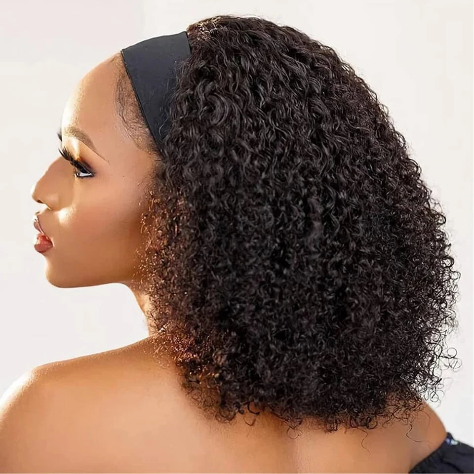 Jerry curl headband wig human hair short glueless Remy water wave bob wig for Black women