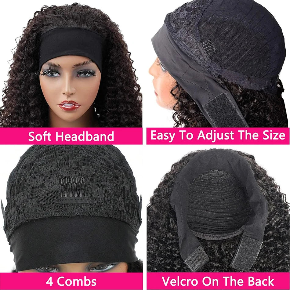 Short Jerry Curl headband wig with human Remy hair, water wave bob style for Black women