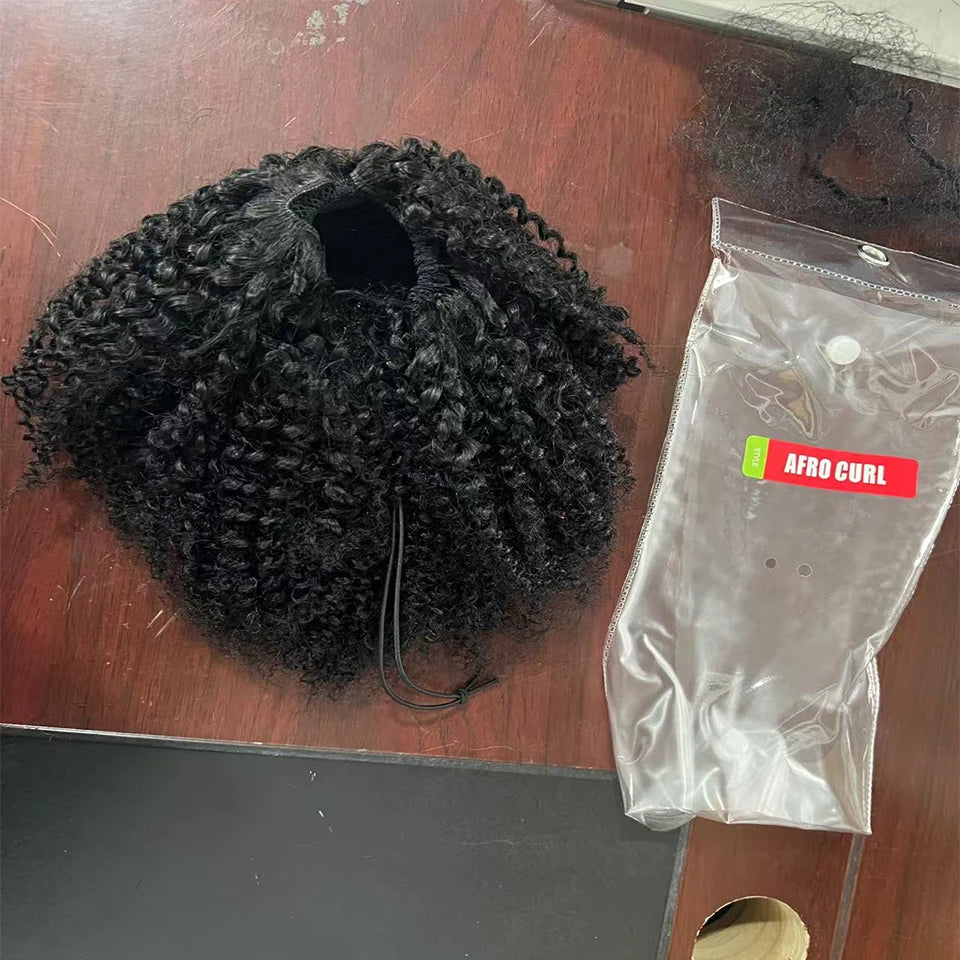 HSF Marketplace human hair drawstring afro curly ponytail hairpiece in natural kinky curl texture