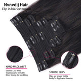 Straight clip-in hair extensions, 120g full head 8-piece set, 100% human hair in natural black by HSF Marketplace