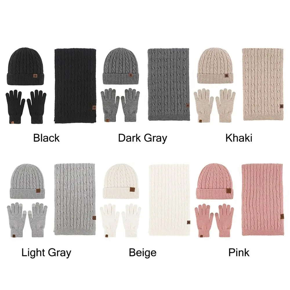 Warm 3-in-1 beanie hat, scarf and gloves set for winter comfort by HSF Marketplace