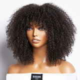 Short curly human hair wig with bangs, afro kinky style, glueless full machine-made wig, 250 density Remy hair by HSF Marketplace