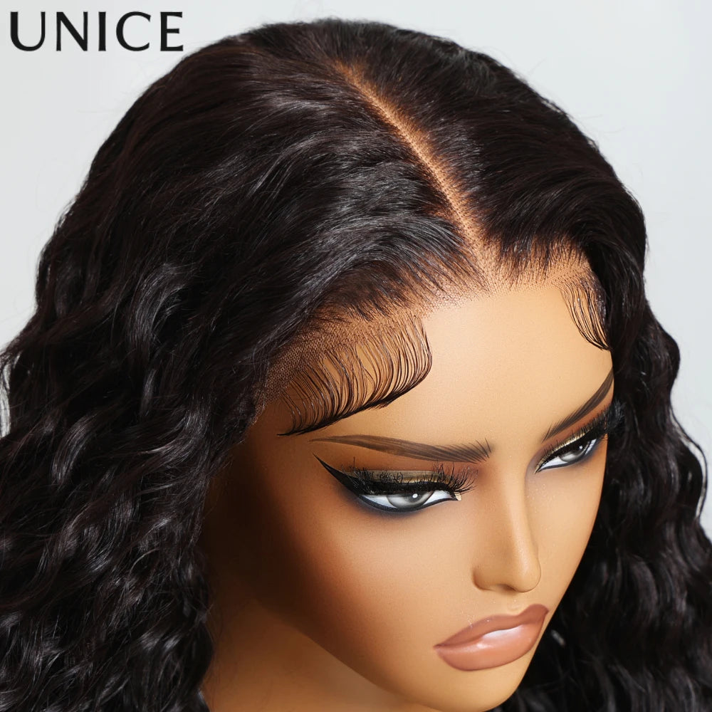 UNice No-Slip 7x5 Lace Water Wave Human Hair Wig With Baby Hair & Drawstring Pre Cut Pre Bleached Glueless Wig Ready To Wear Go