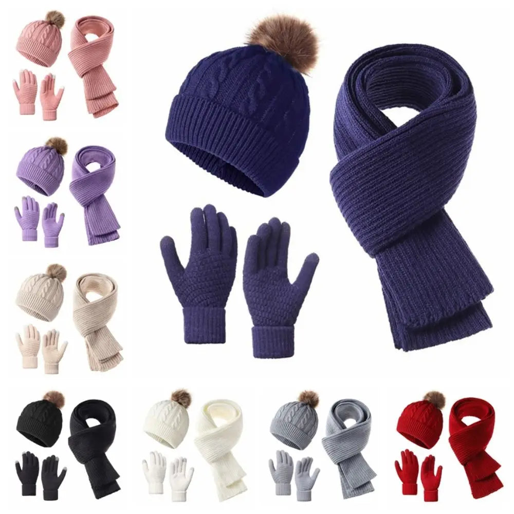 Women's warm touch screen scarf hat gloves set in soft winter knit by HSF Marketplace