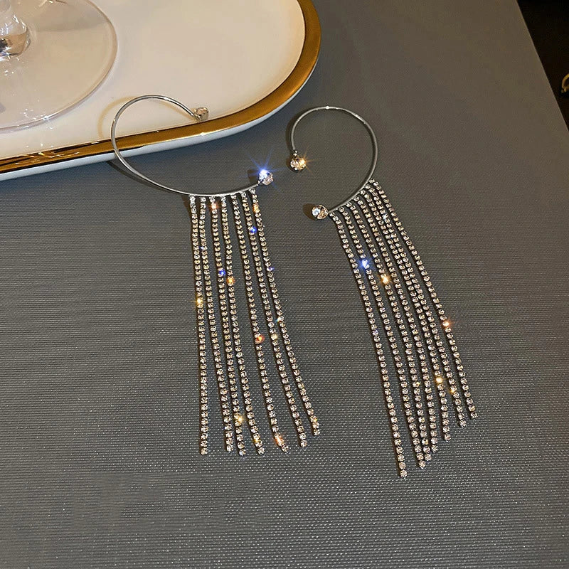 Luxury crystal tassel clip earrings for women, sparkling design, HSF Marketplace jewelry