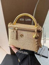 Minimalist woven straw lunch box bag with chain strap by HSF Marketplace